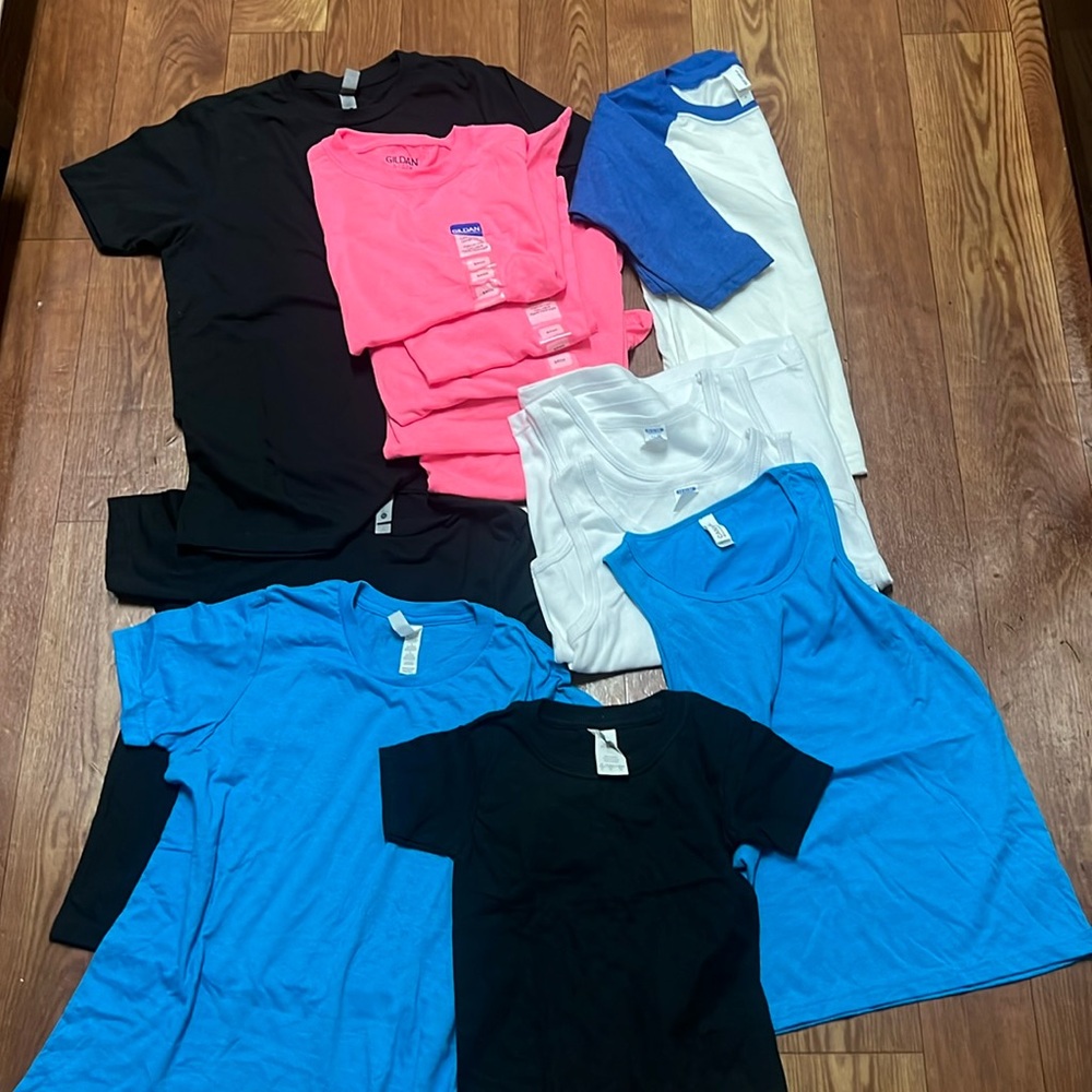 Various Youth blank t-shirts, tank tops a raglan & zip up hoodie. All new